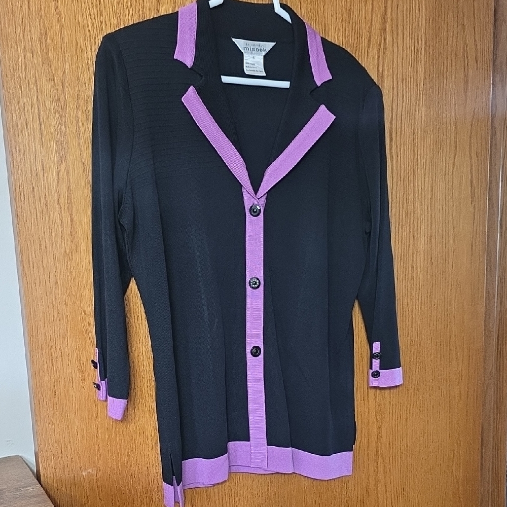 Misook Black and Purple Button-Down Shirt